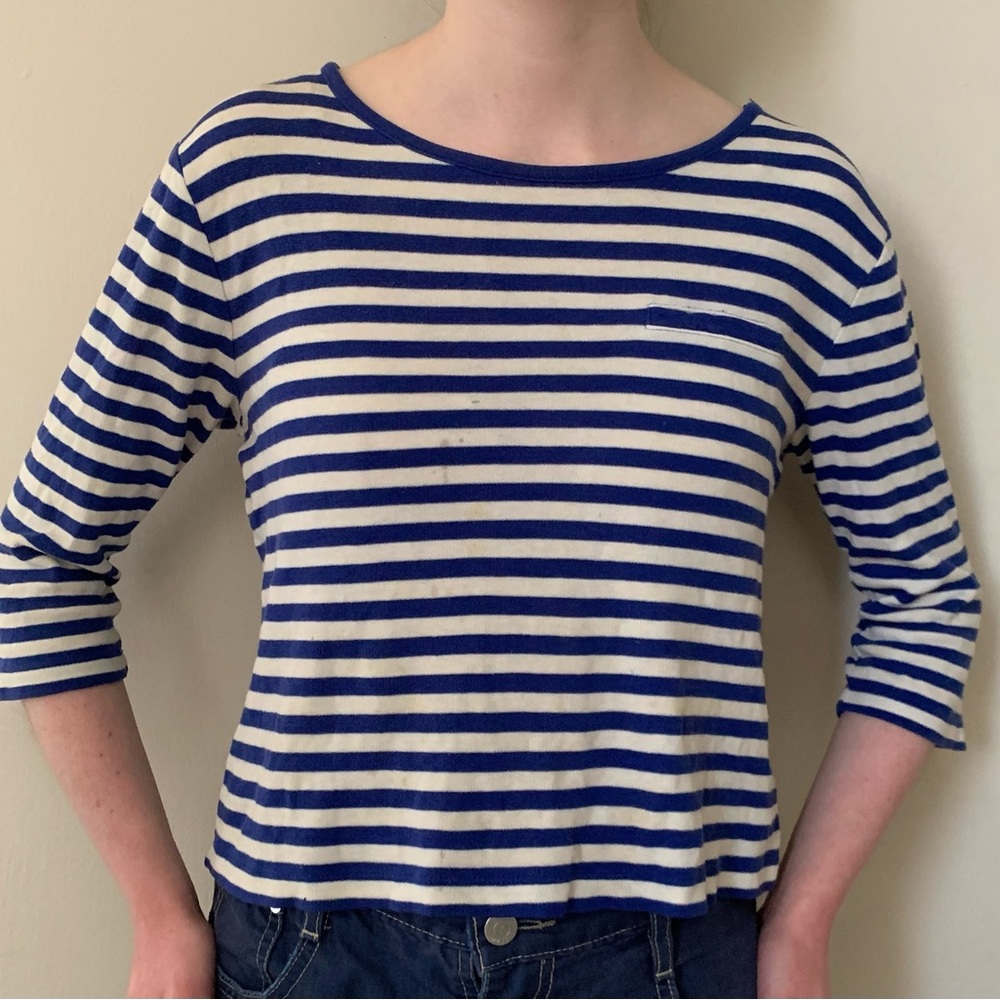 Striped Long Sleeve Shirt (blue + white, size XS)